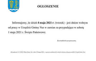Zdjęcie do Ogłoszenie o dniu wolnym od pracy