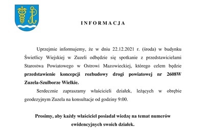 Zdjęcie do Spotkanie dotyczące rozbudowy drogi powiatowej nr 2608W  Zuzela-Szulborze Wielkie