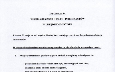 Zdjęcie do Przywr&oacute;cenie bezpośredniej obsługi interesant&oacute;w w Urzędzie Gminy Nur