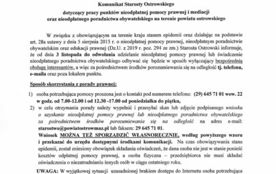 Zdjęcie do Komunikat Starosty Ostrowskiego 